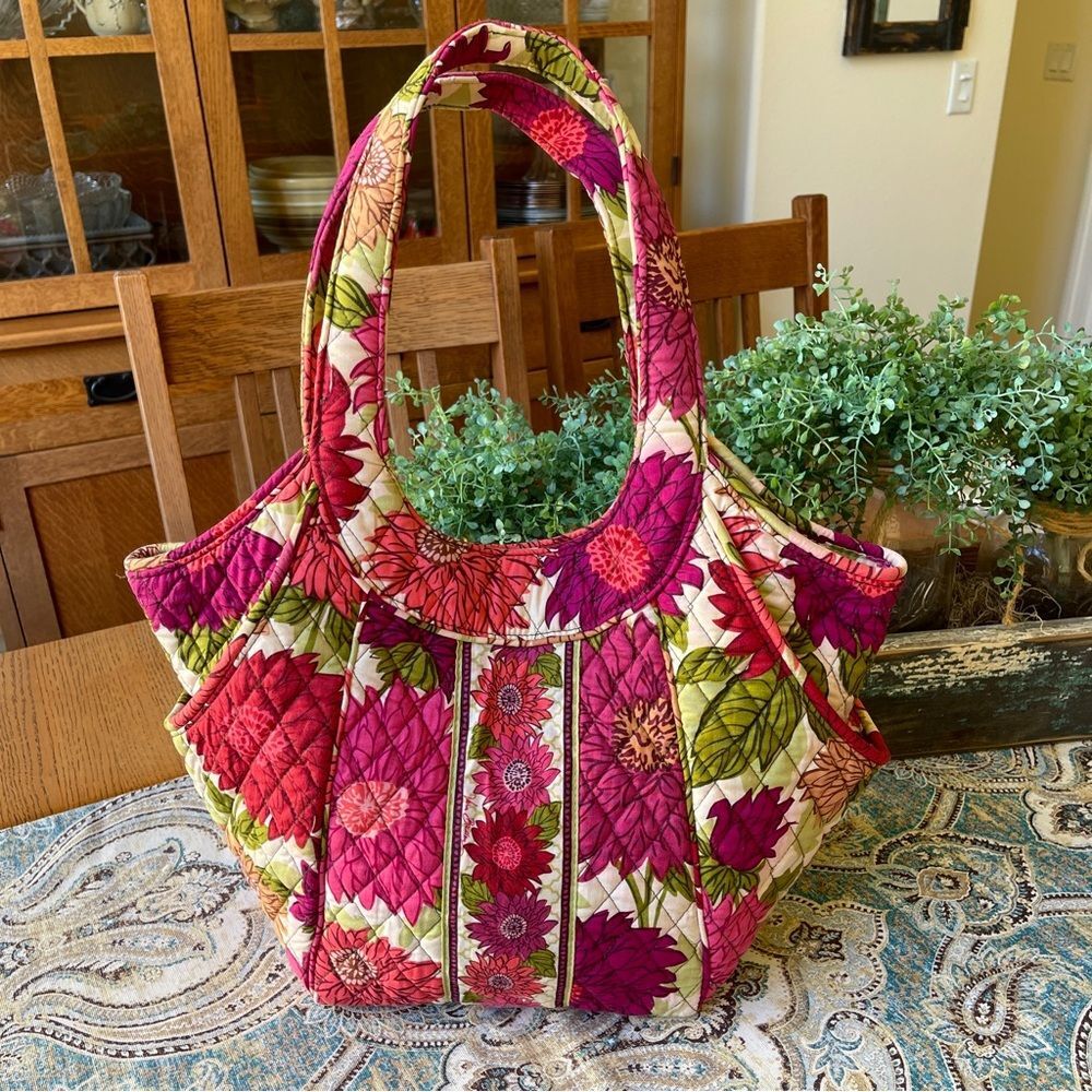 Vera Bradley Shoulder Bag Hello Dahlia Side by Side Large Quilted Floral